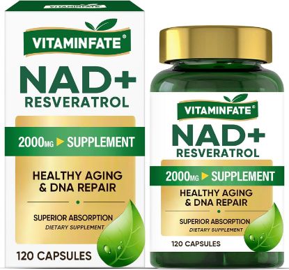 Picture of NAD+ Supplement 2000 mg - 120 Capsules True NAD+ & Resveratrol, NMN Alternative Supports Anti-Aging, Cellular Energy & Repair, Metabolism & Brain Boost for Men & Women